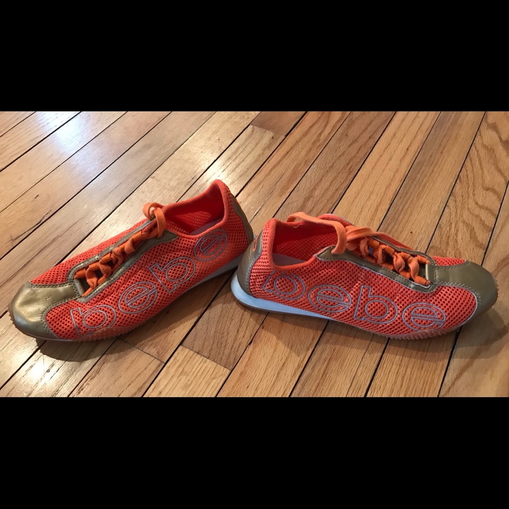 Bebe mesh orange and gold logo sneakers size 6 - Picture 2 of 5